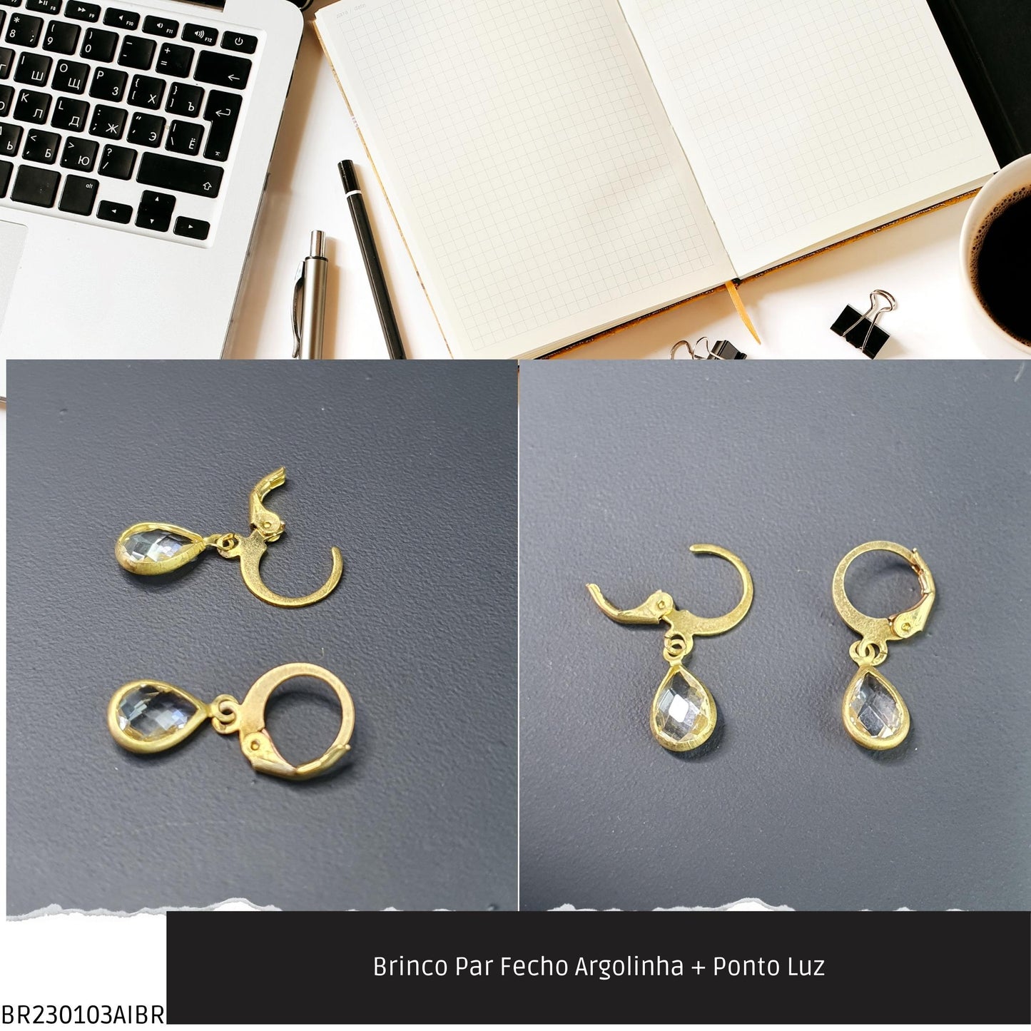 Brinco Par Fecho Argolinha + Ponto Luz  - Código.: BR230103AIBR  - Peso.: 5.3 gr