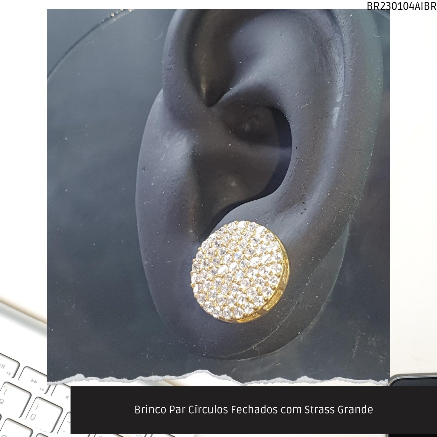 Brinco Par Círculos com Strass Grande  - Código.: BR230104AIBR  - Peso.: 4.1 gr
