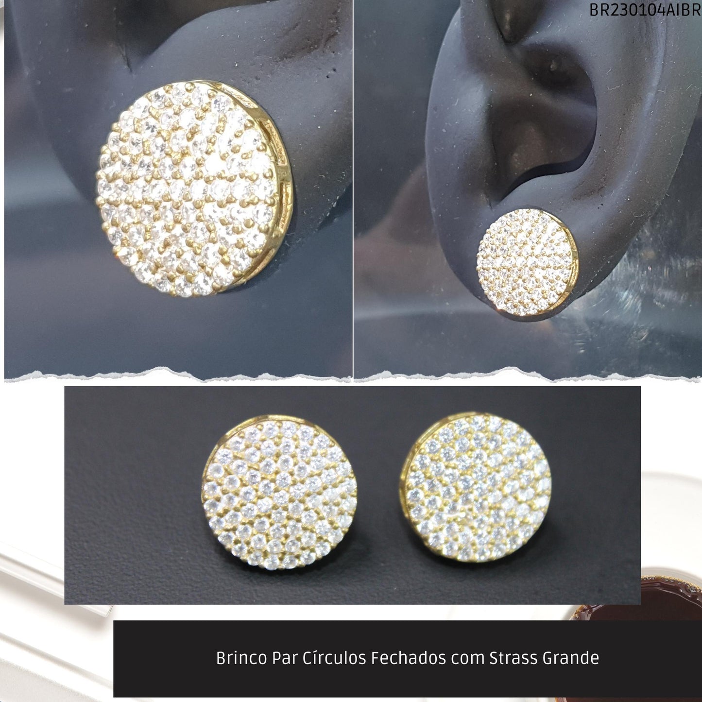 Brinco Par Círculos com Strass Grande  - Código.: BR230104AIBR  - Peso.: 4.1 gr