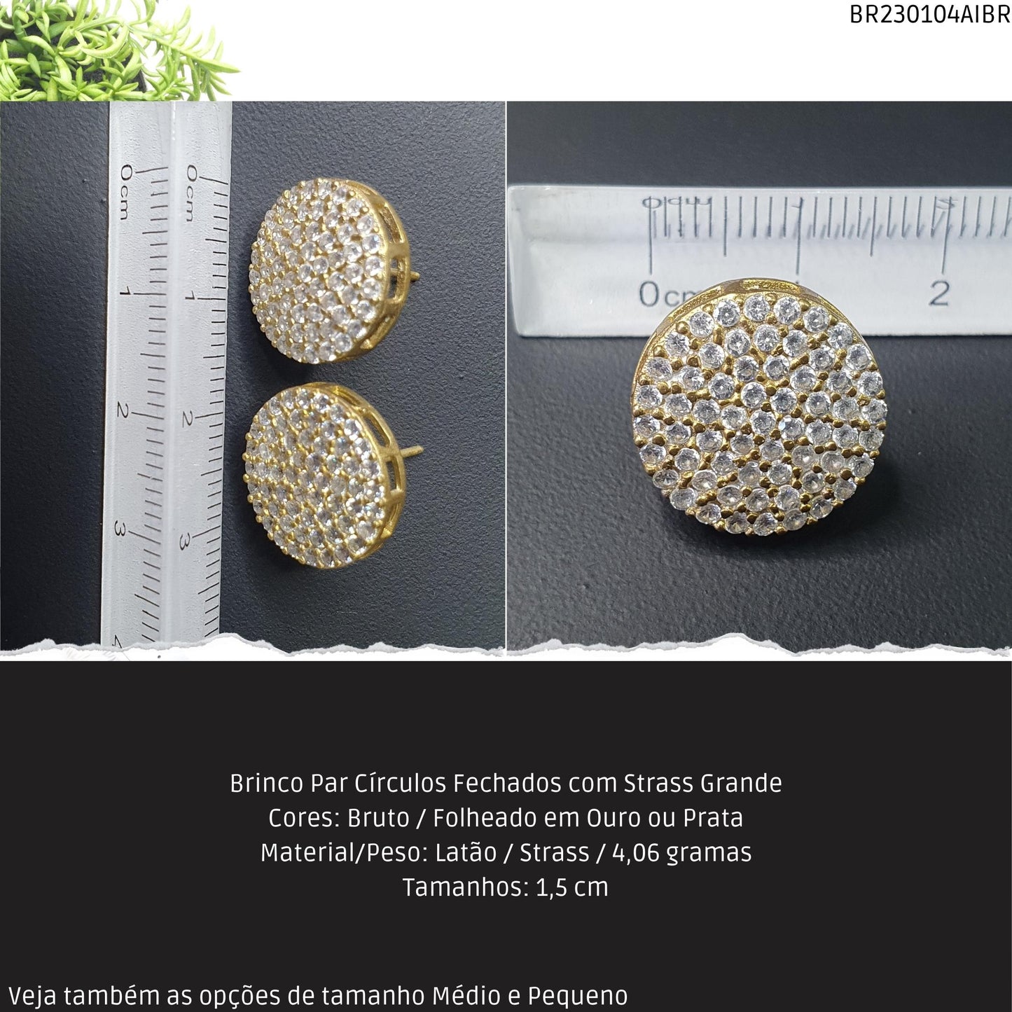 Brinco Par Círculos com Strass Grande  - Código.: BR230104AIBR  - Peso.: 4.1 gr