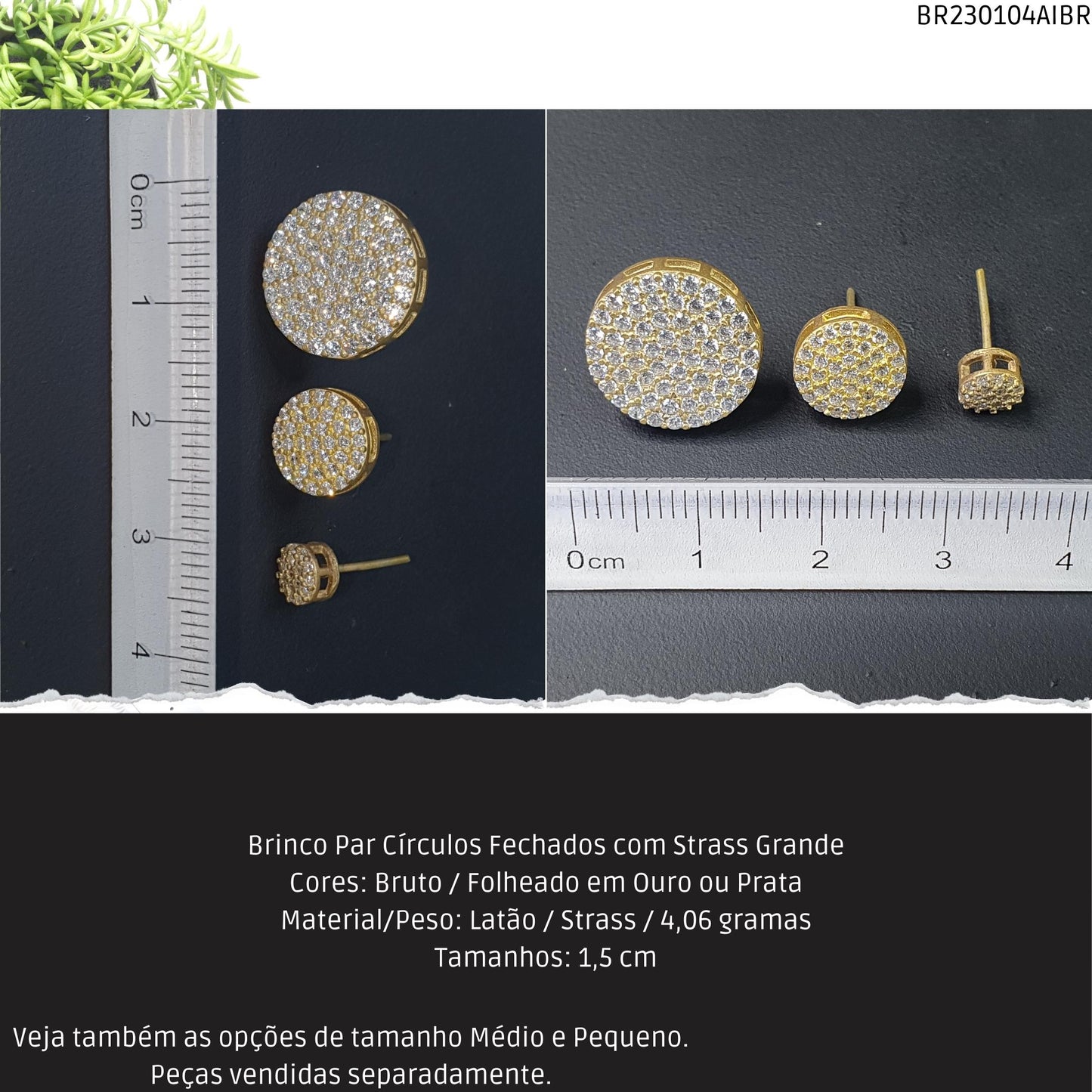 Brinco Par Círculos com Strass Grande  - Código.: BR230104AIBR  - Peso.: 4.1 gr