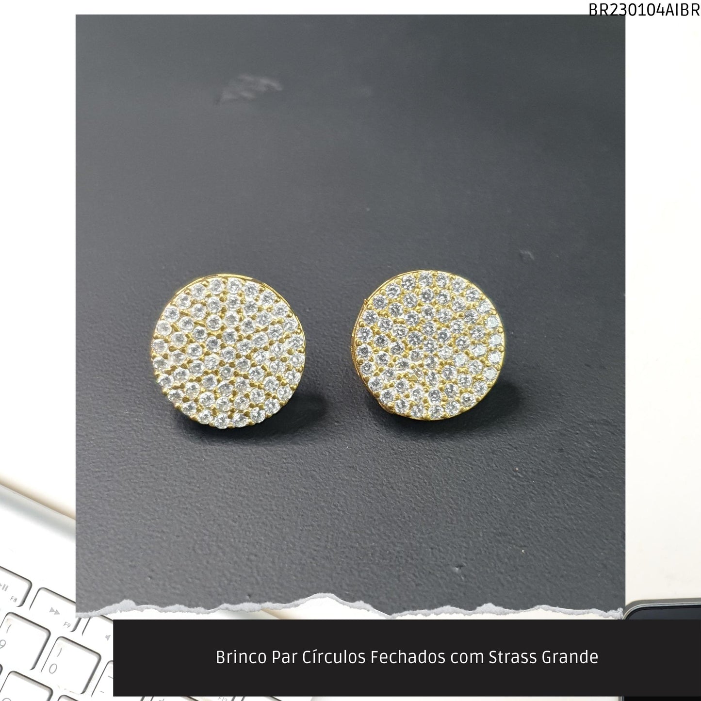 Brinco Par Círculos com Strass Grande  - Código.: BR230104AIBR  - Peso.: 4.1 gr