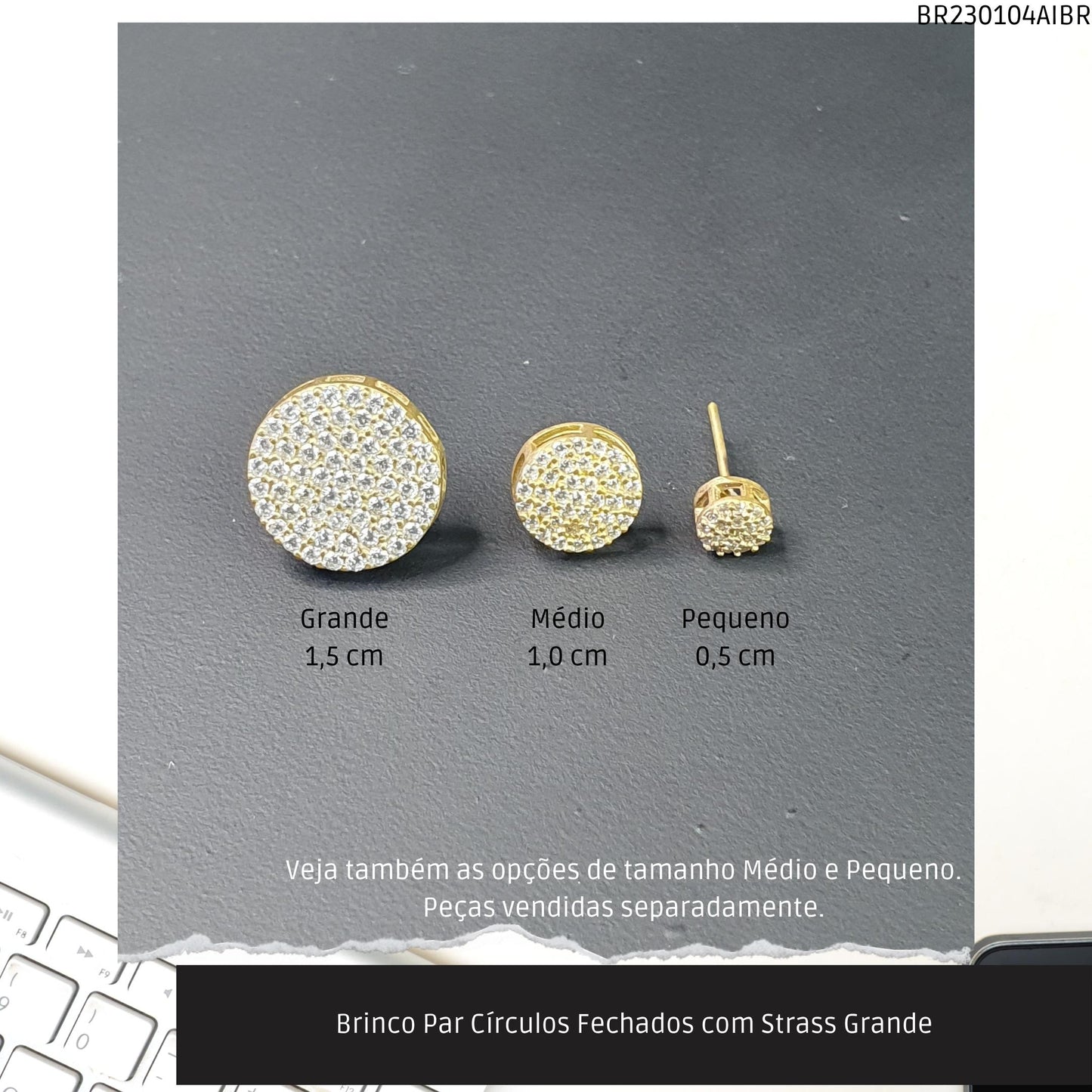 Brinco Par Círculos com Strass Grande  - Código.: BR230104AIBR  - Peso.: 4.1 gr