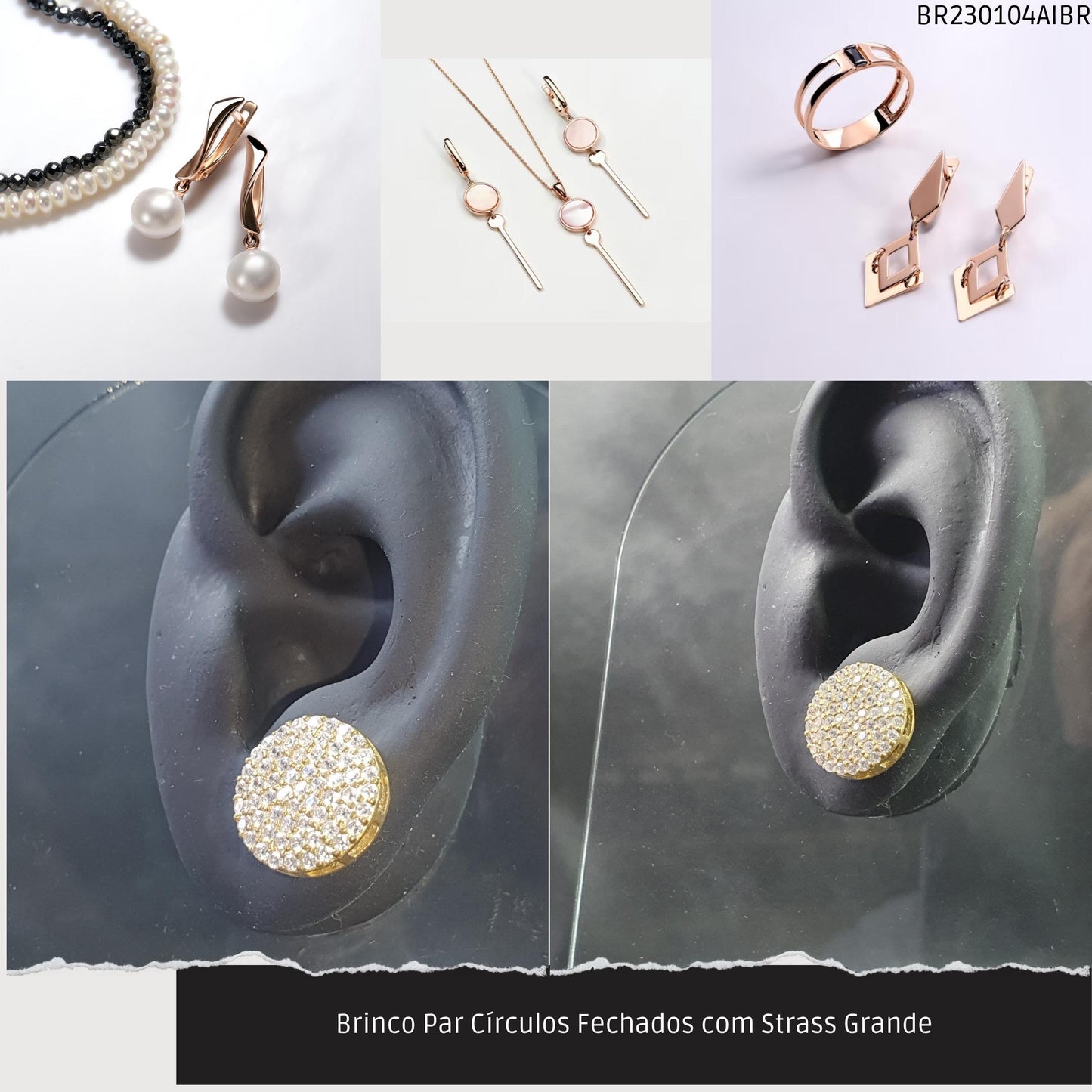 Brinco Par Círculos com Strass Grande  - Código.: BR230104AIBR  - Peso.: 4.1 gr