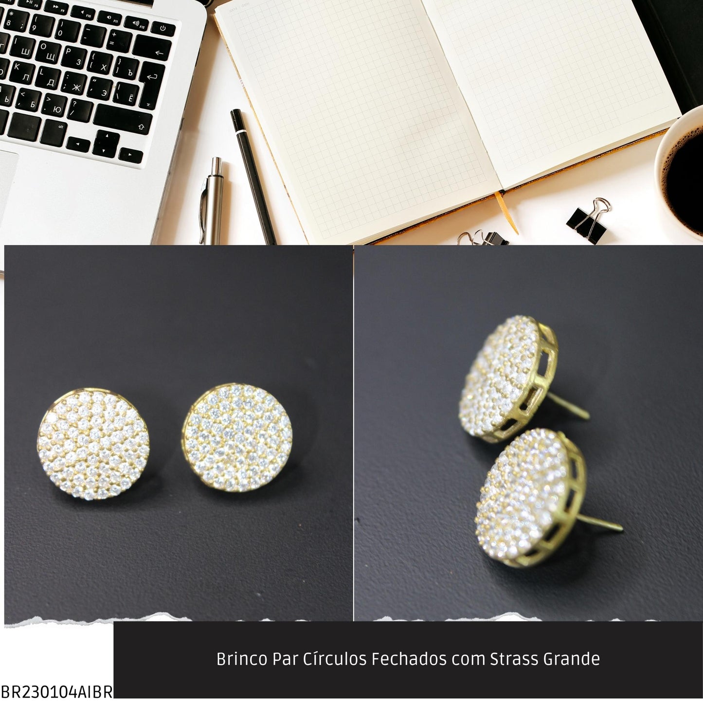 Brinco Par Círculos com Strass Grande  - Código.: BR230104AIBR  - Peso.: 4.1 gr