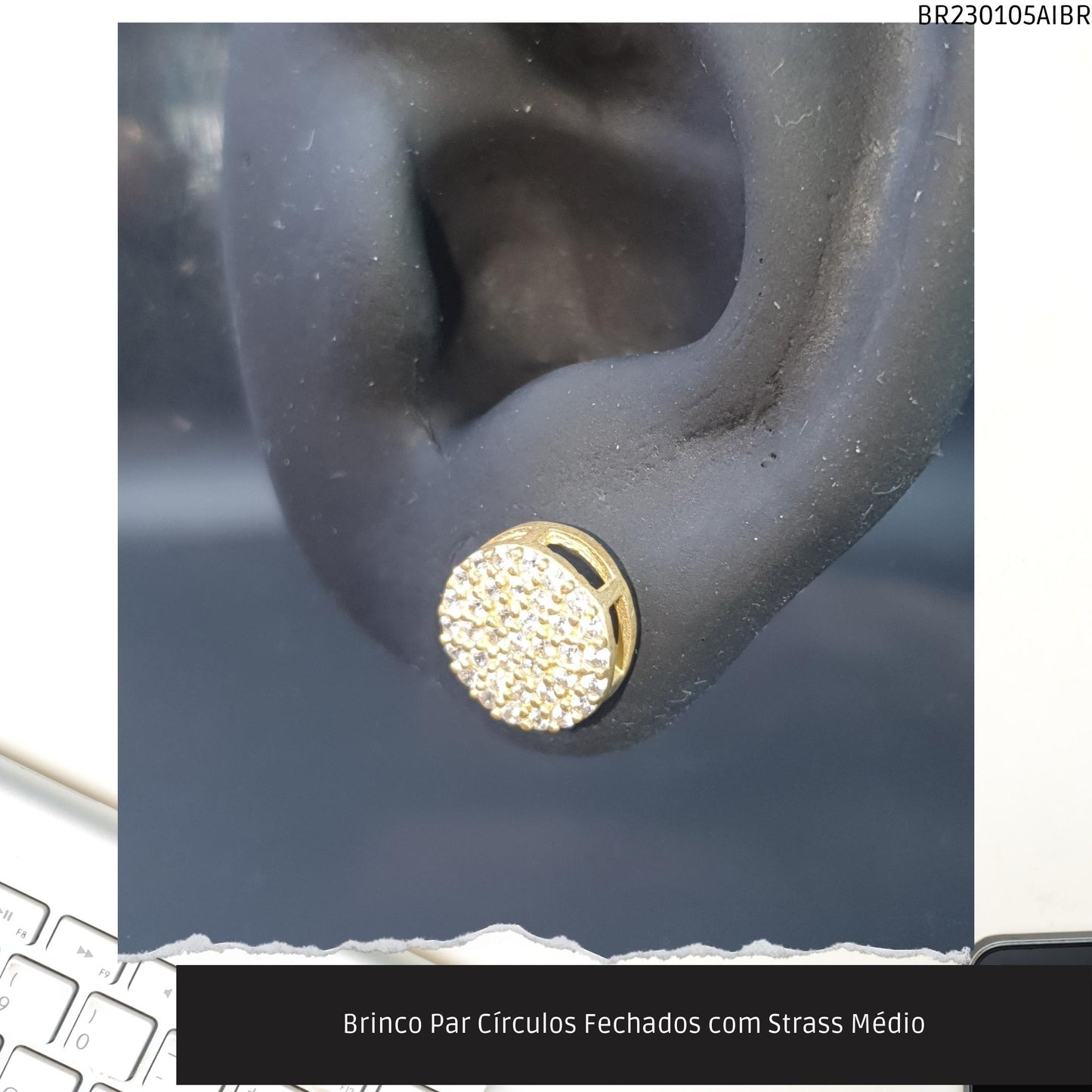 Brinco Par Círculos com Strass Médio  - Código.: BR230105AIBR  - Peso.: 1.8 gr