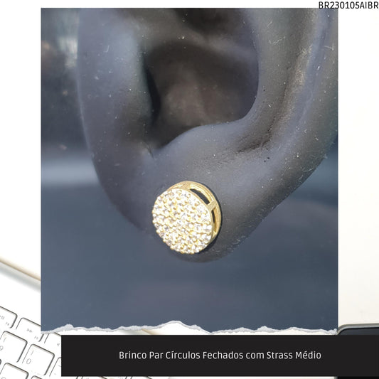 Brinco Par Círculos com Strass Médio  - Código.: BR230105AIBR  - Peso.: 1.8 gr