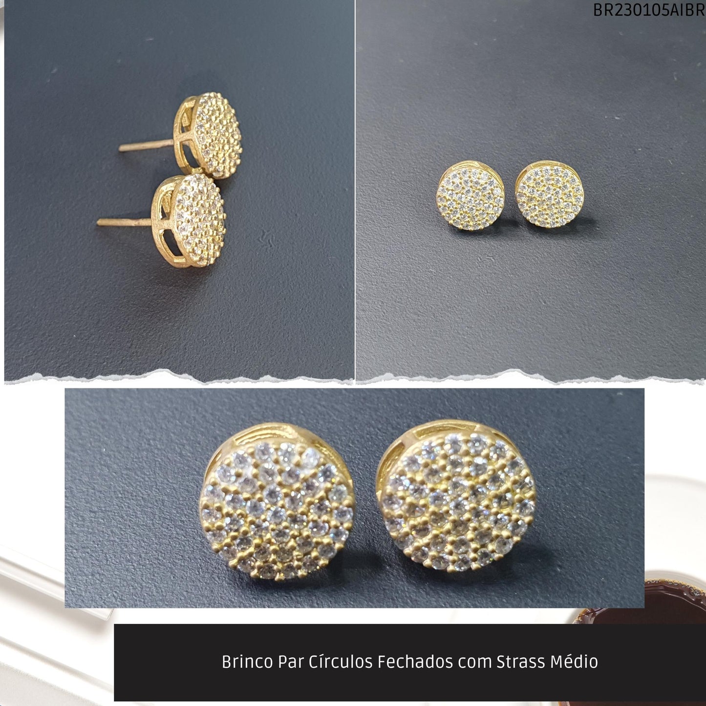Brinco Par Círculos com Strass Médio  - Código.: BR230105AIBR  - Peso.: 1.8 gr