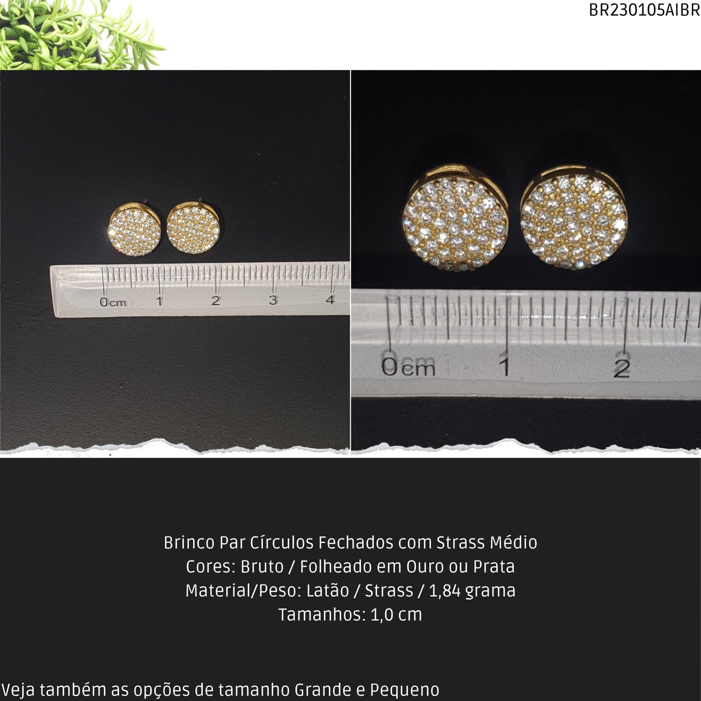 Brinco Par Círculos com Strass Médio  - Código.: BR230105AIBR  - Peso.: 1.8 gr
