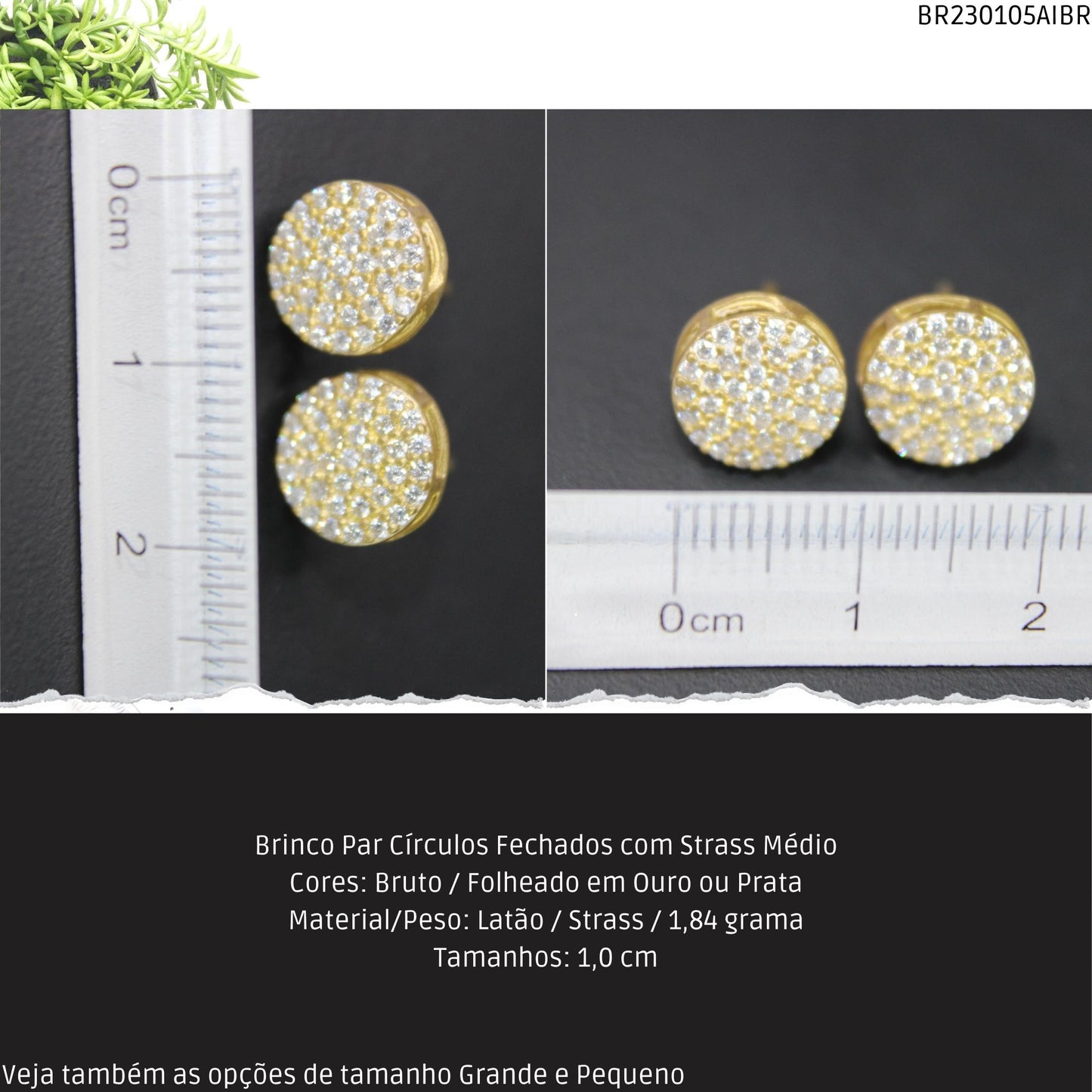 Brinco Par Círculos com Strass Médio  - Código.: BR230105AIBR  - Peso.: 1.8 gr