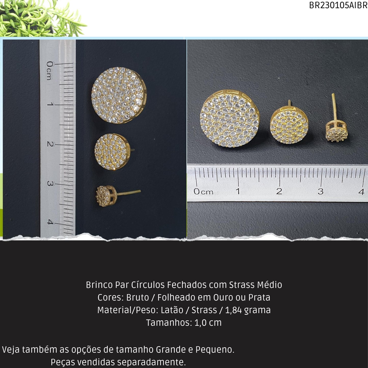 Brinco Par Círculos com Strass Médio  - Código.: BR230105AIBR  - Peso.: 1.8 gr