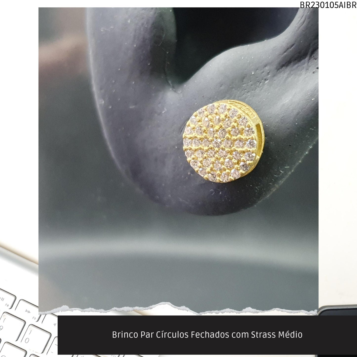 Brinco Par Círculos com Strass Médio  - Código.: BR230105AIBR  - Peso.: 1.8 gr