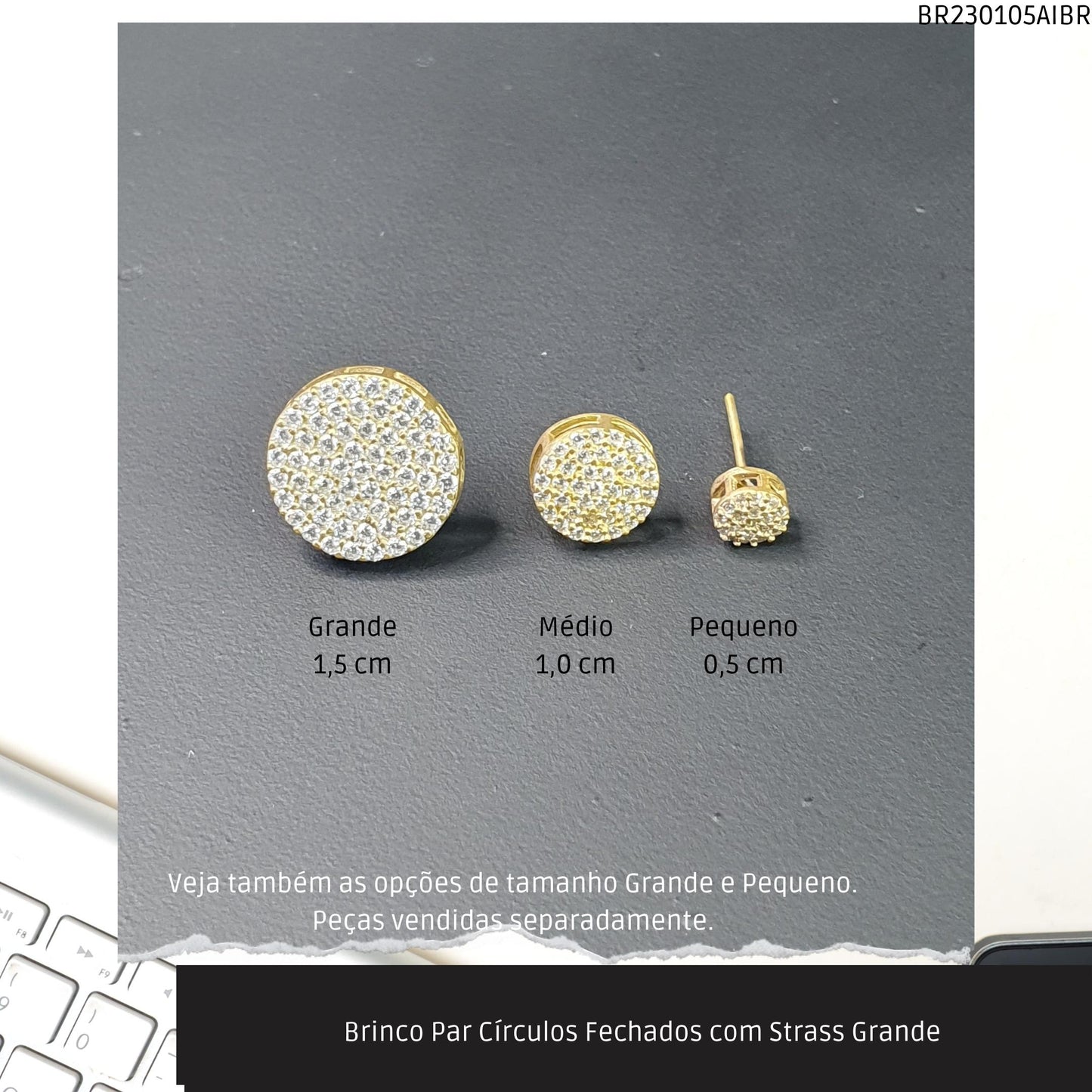 Brinco Par Círculos com Strass Médio  - Código.: BR230105AIBR  - Peso.: 1.8 gr