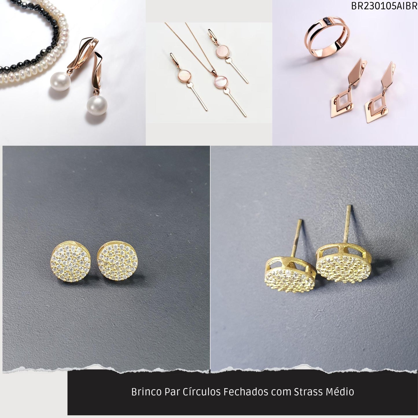 Brinco Par Círculos com Strass Médio  - Código.: BR230105AIBR  - Peso.: 1.8 gr