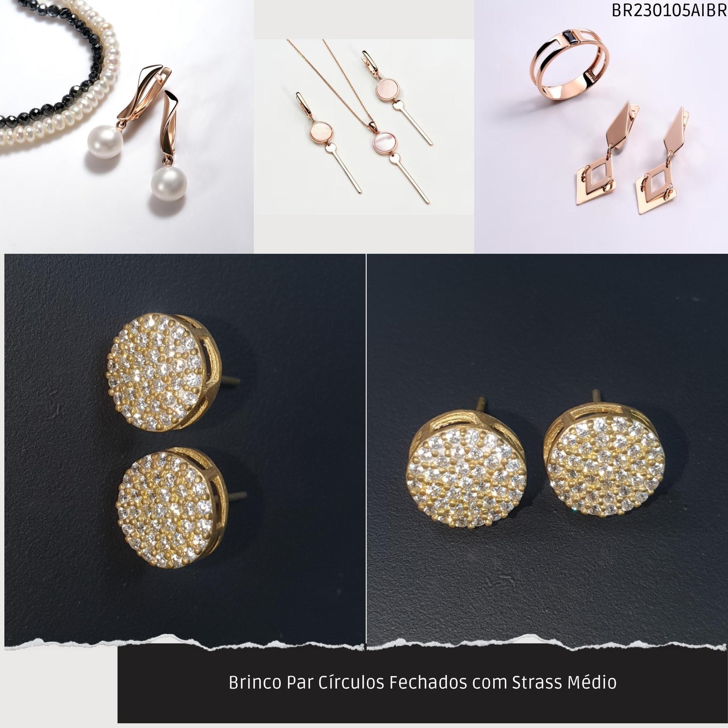 Brinco Par Círculos com Strass Médio  - Código.: BR230105AIBR  - Peso.: 1.8 gr