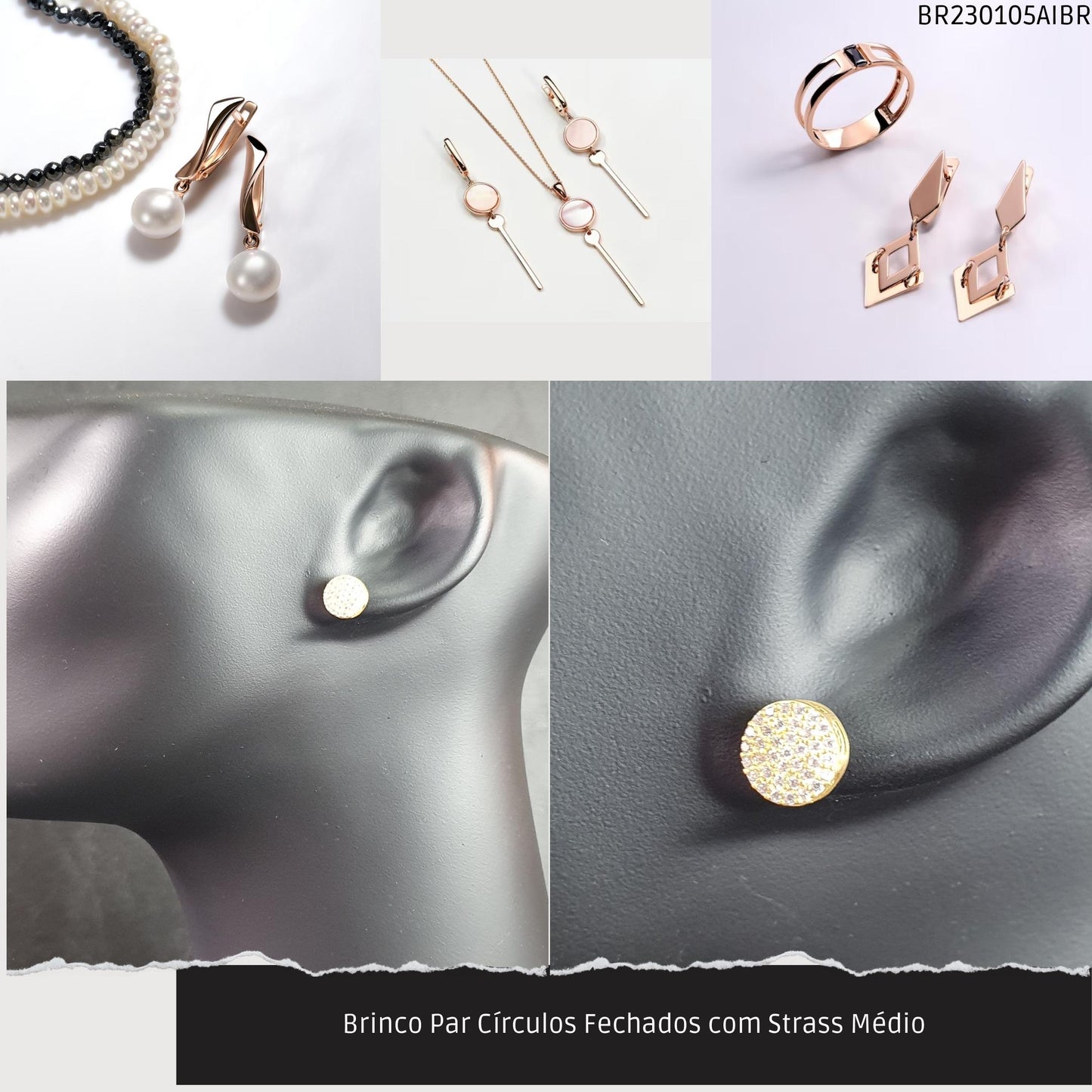 Brinco Par Círculos com Strass Médio  - Código.: BR230105AIBR  - Peso.: 1.8 gr