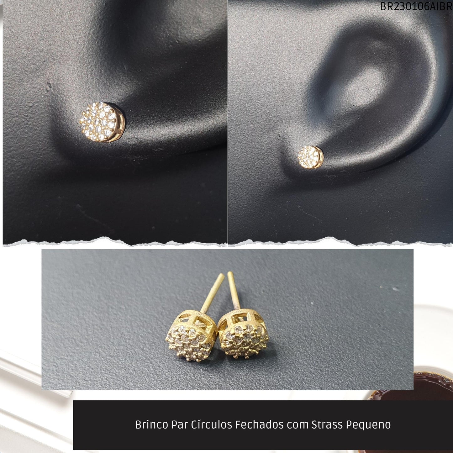 Brinco Par Círculos com Strass Pequeno  - Código.: BR230106AIBR  - Peso.: 0.9 gr