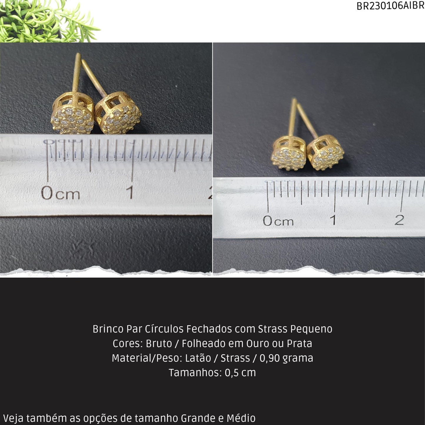Brinco Par Círculos com Strass Pequeno  - Código.: BR230106AIBR  - Peso.: 0.9 gr