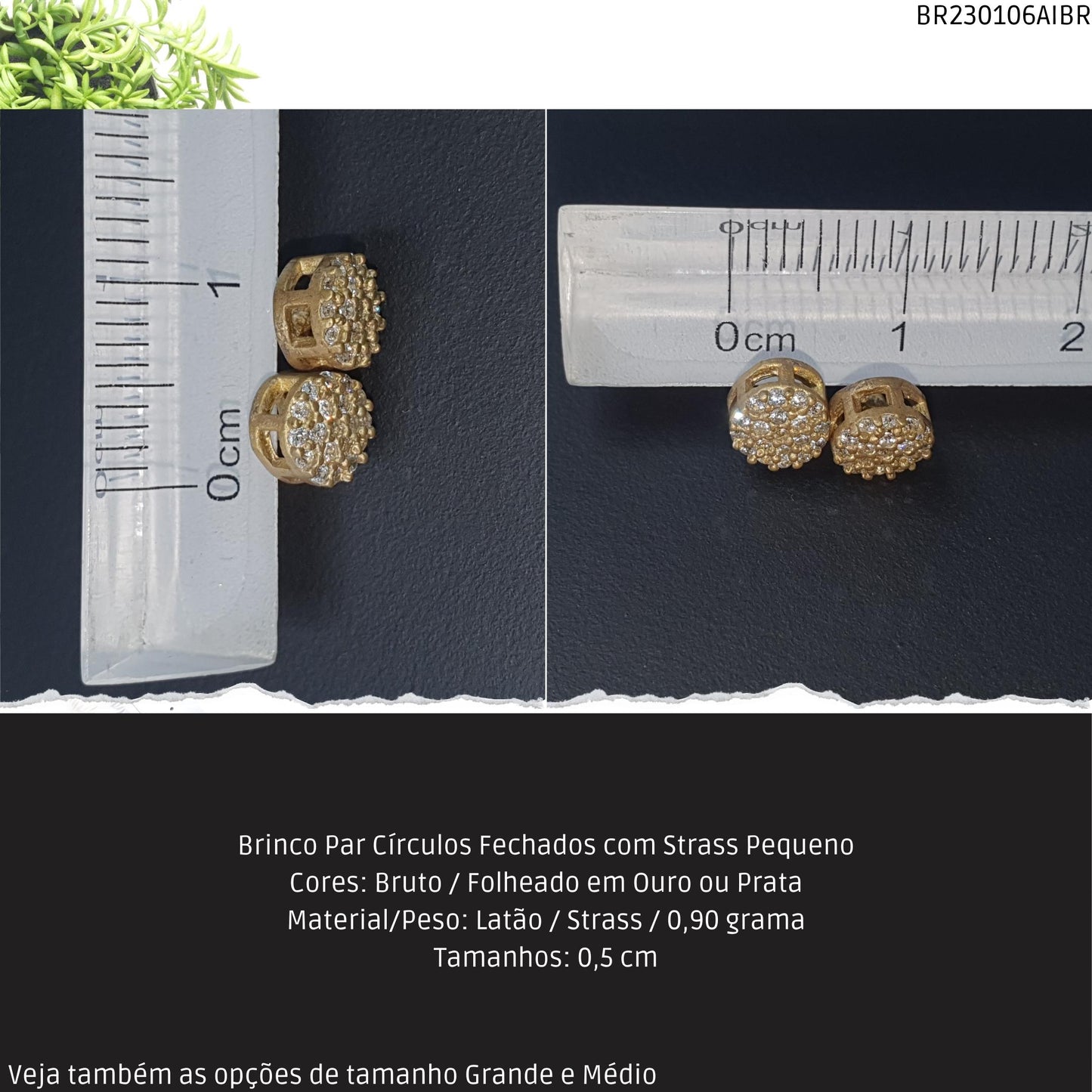Brinco Par Círculos com Strass Pequeno  - Código.: BR230106AIBR  - Peso.: 0.9 gr