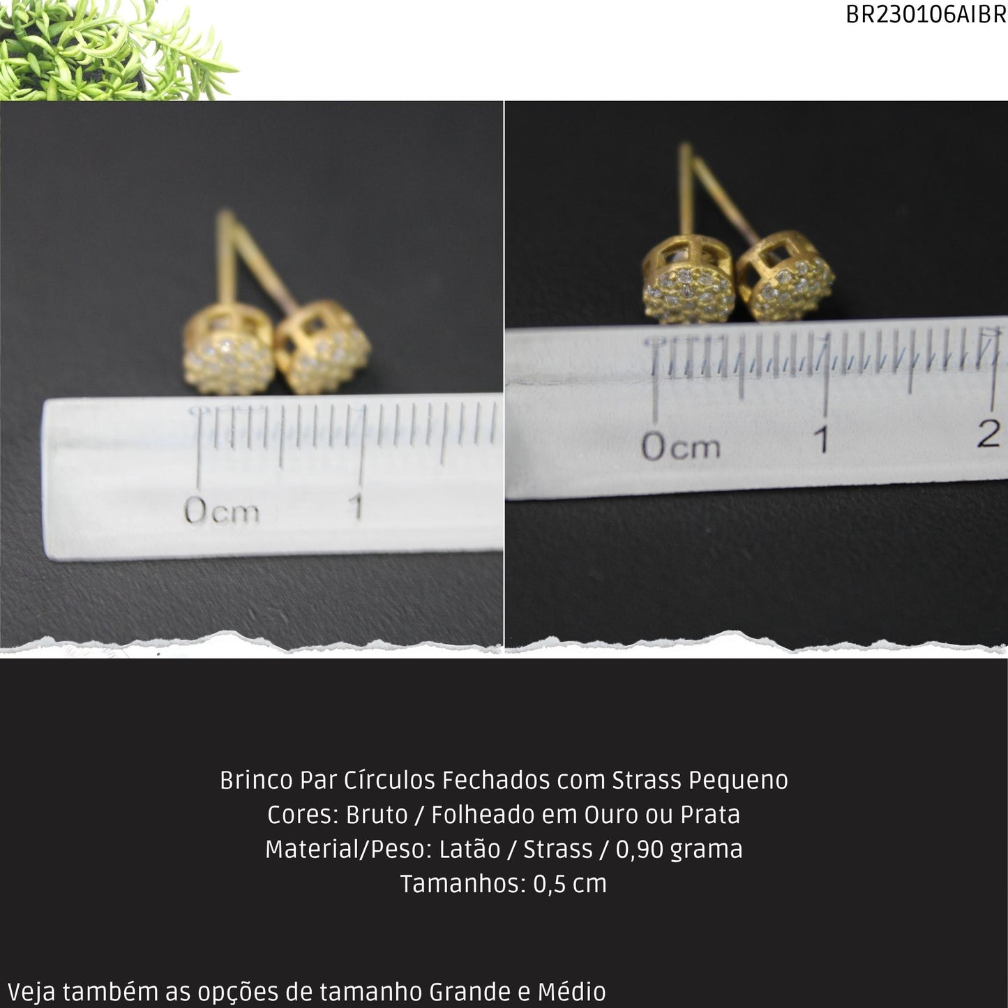 Brinco Par Círculos com Strass Pequeno  - Código.: BR230106AIBR  - Peso.: 0.9 gr