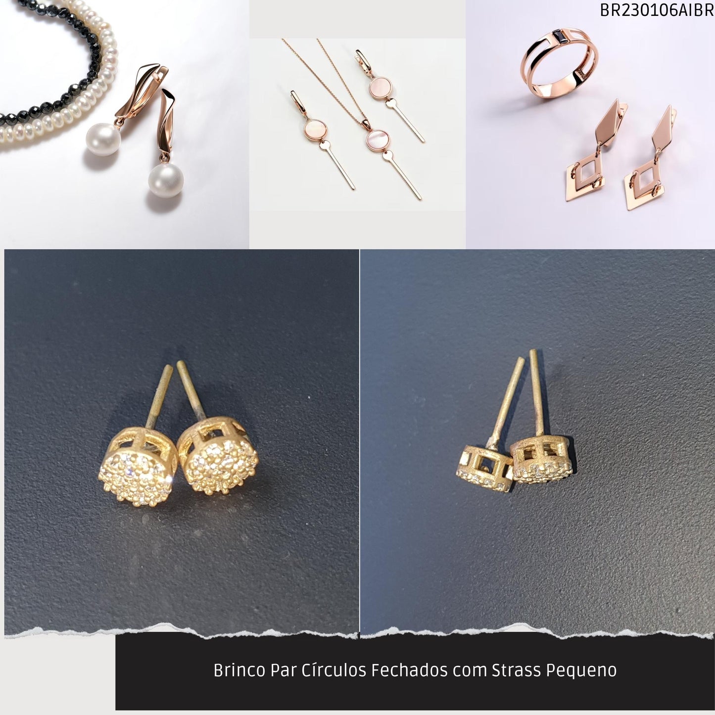 Brinco Par Círculos com Strass Pequeno  - Código.: BR230106AIBR  - Peso.: 0.9 gr