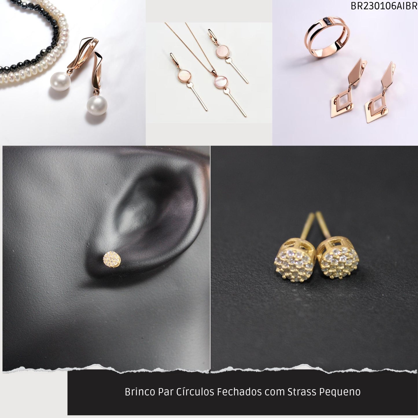 Brinco Par Círculos com Strass Pequeno  - Código.: BR230106AIBR  - Peso.: 0.9 gr