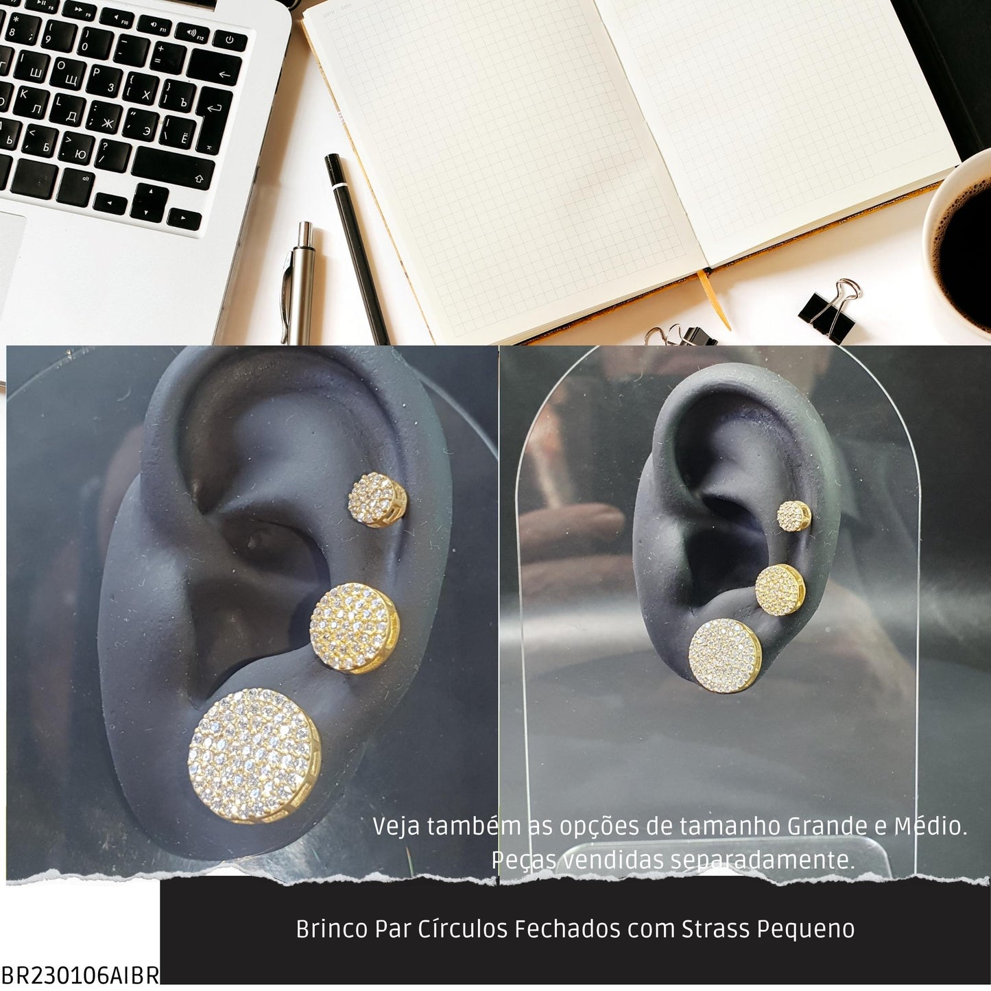 Brinco Par Círculos com Strass Pequeno  - Código.: BR230106AIBR  - Peso.: 0.9 gr