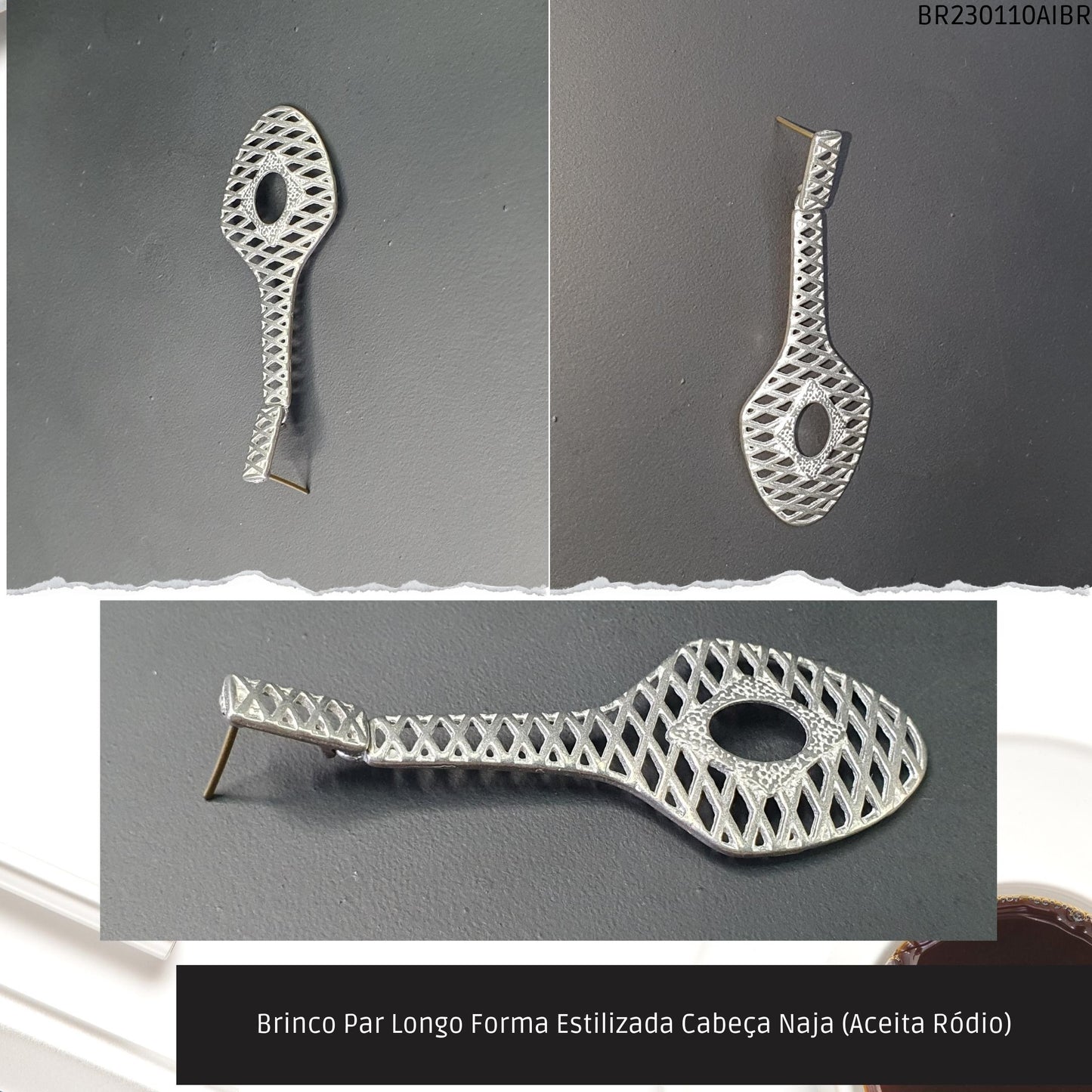 Brinco Par Longo Forma Estilizada Cabeça Naja (Aceita Ródio)  - Código.: BR230110AIBR  - Peso.: 6.4 gr
