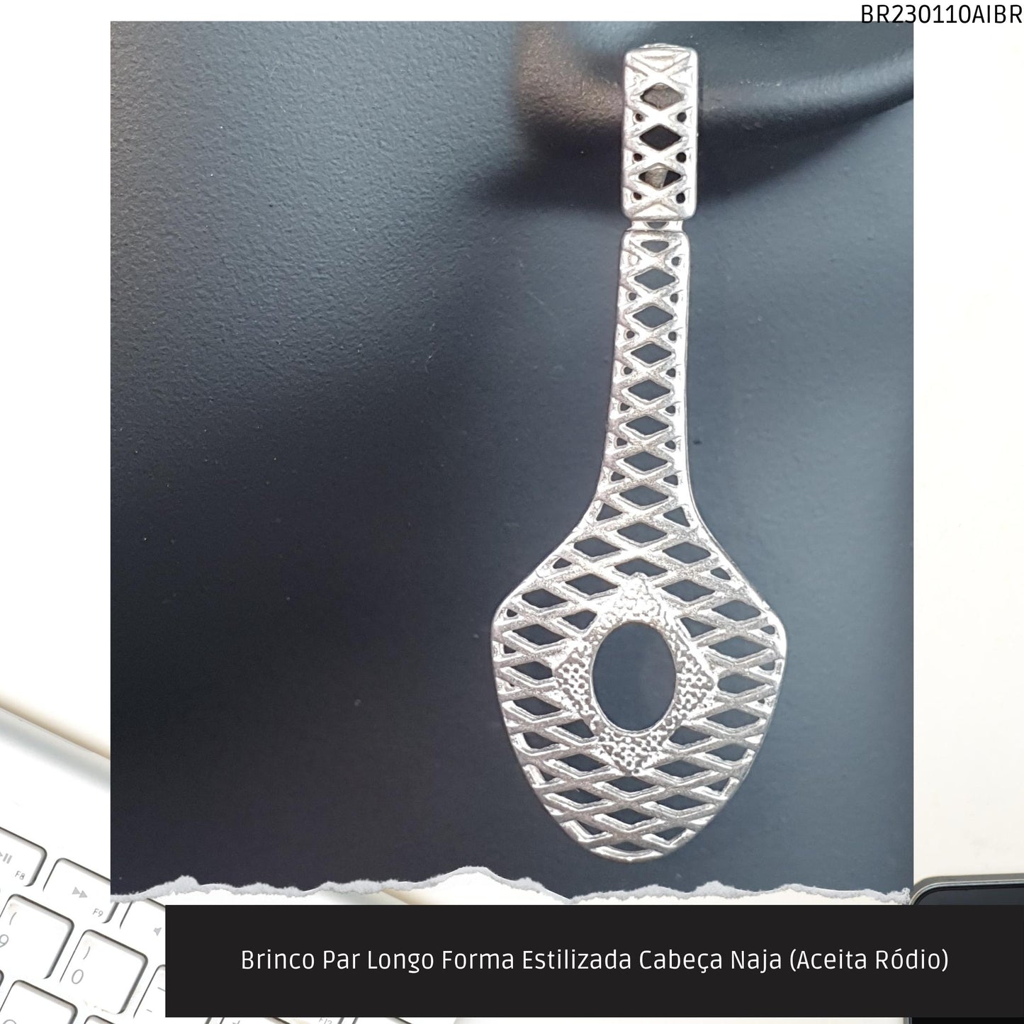 Brinco Par Longo Forma Estilizada Cabeça Naja (Aceita Ródio)  - Código.: BR230110AIBR  - Peso.: 6.4 gr
