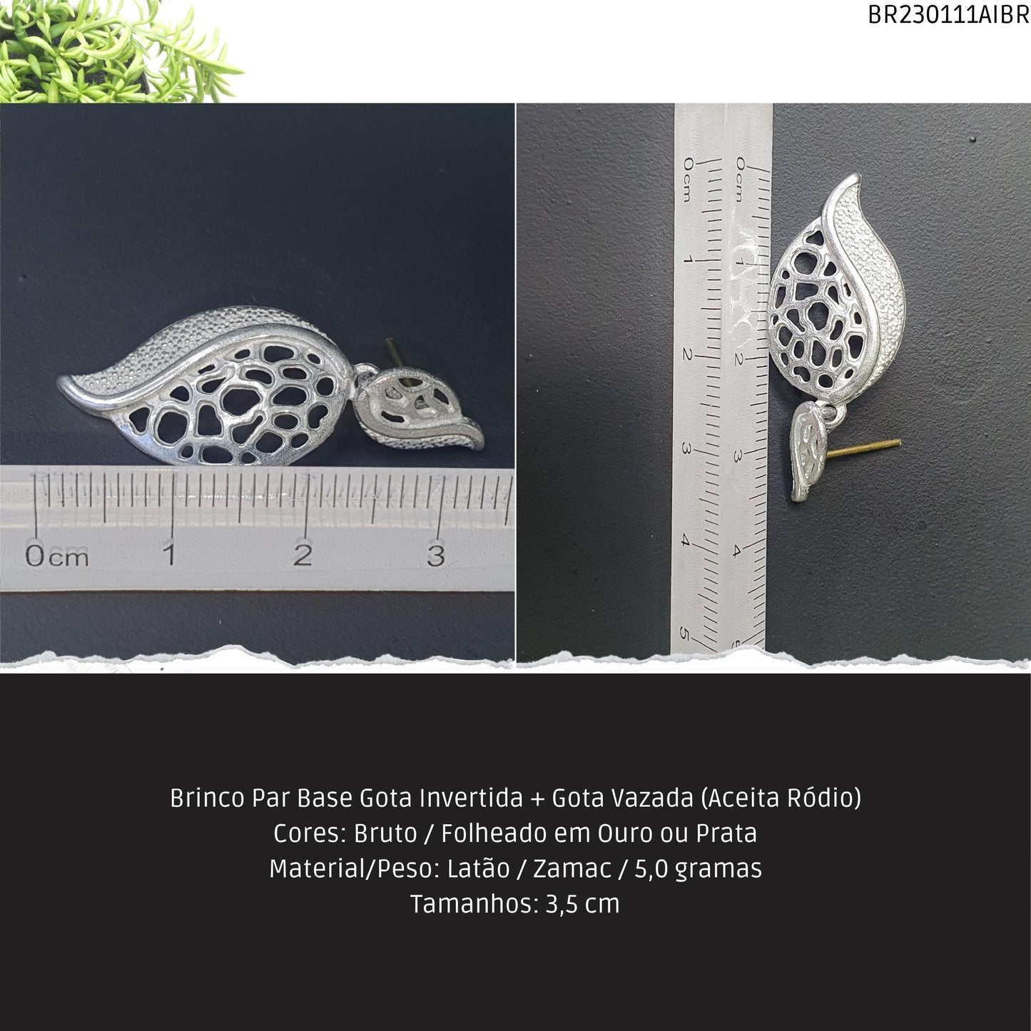 Brinco Par Base Gota Invertida + Gota Vazada (Aceita Ródio)  - Código.: BR230111AIBR  - Peso.: 5.0 gr