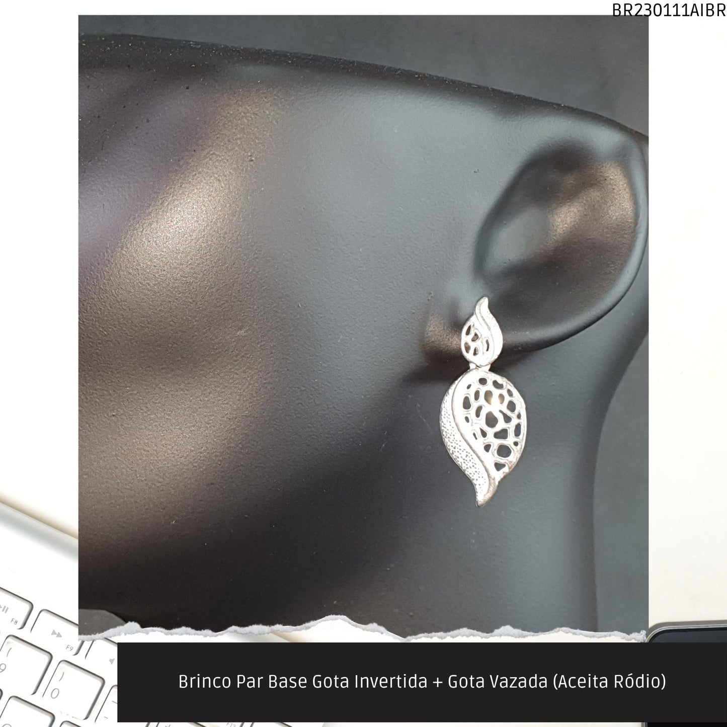Brinco Par Base Gota Invertida + Gota Vazada (Aceita Ródio)  - Código.: BR230111AIBR  - Peso.: 5.0 gr