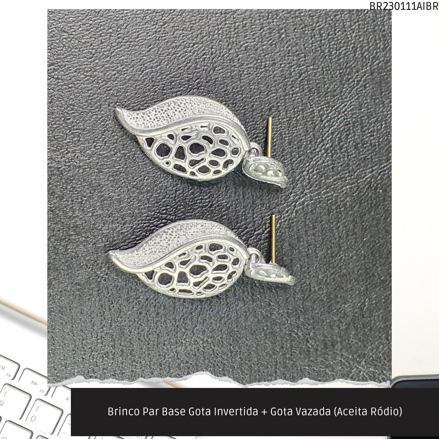 Brinco Par Base Gota Invertida + Gota Vazada (Aceita Ródio)  - Código.: BR230111AIBR  - Peso.: 5.0 gr