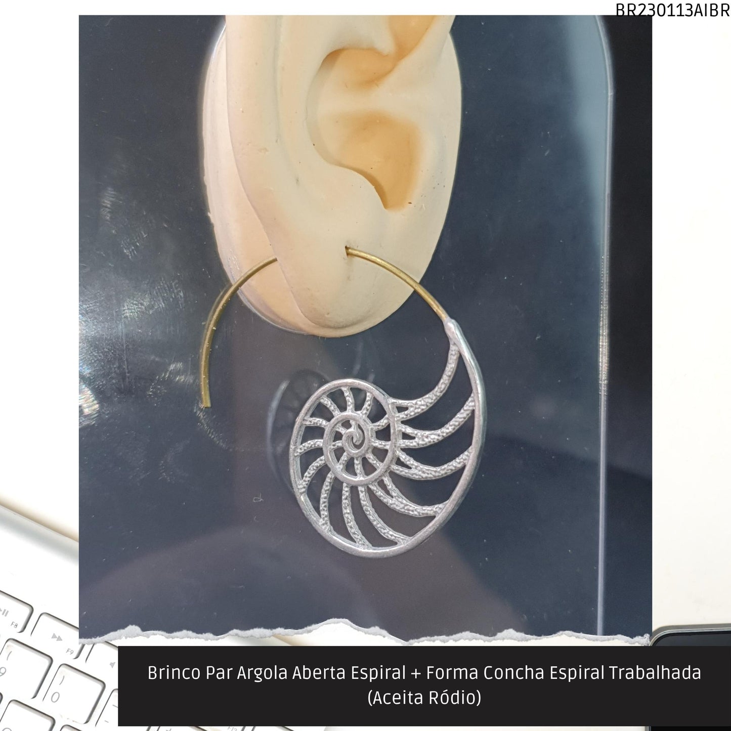 Brinco Par Argola Aberta Espiral + Forma Espiral Trabalhada (Aceita Ródio)  - Código.: BR230113AIBR  - Peso.: 6.9 gr