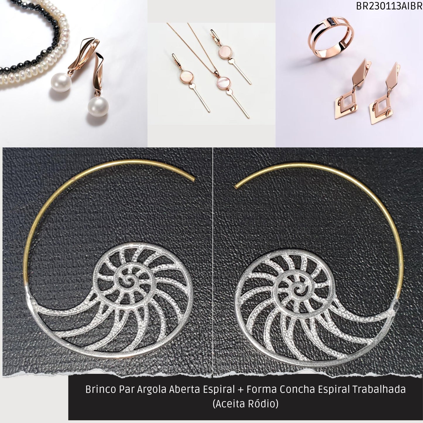 Brinco Par Argola Aberta Espiral + Forma Espiral Trabalhada (Aceita Ródio)  - Código.: BR230113AIBR  - Peso.: 6.9 gr