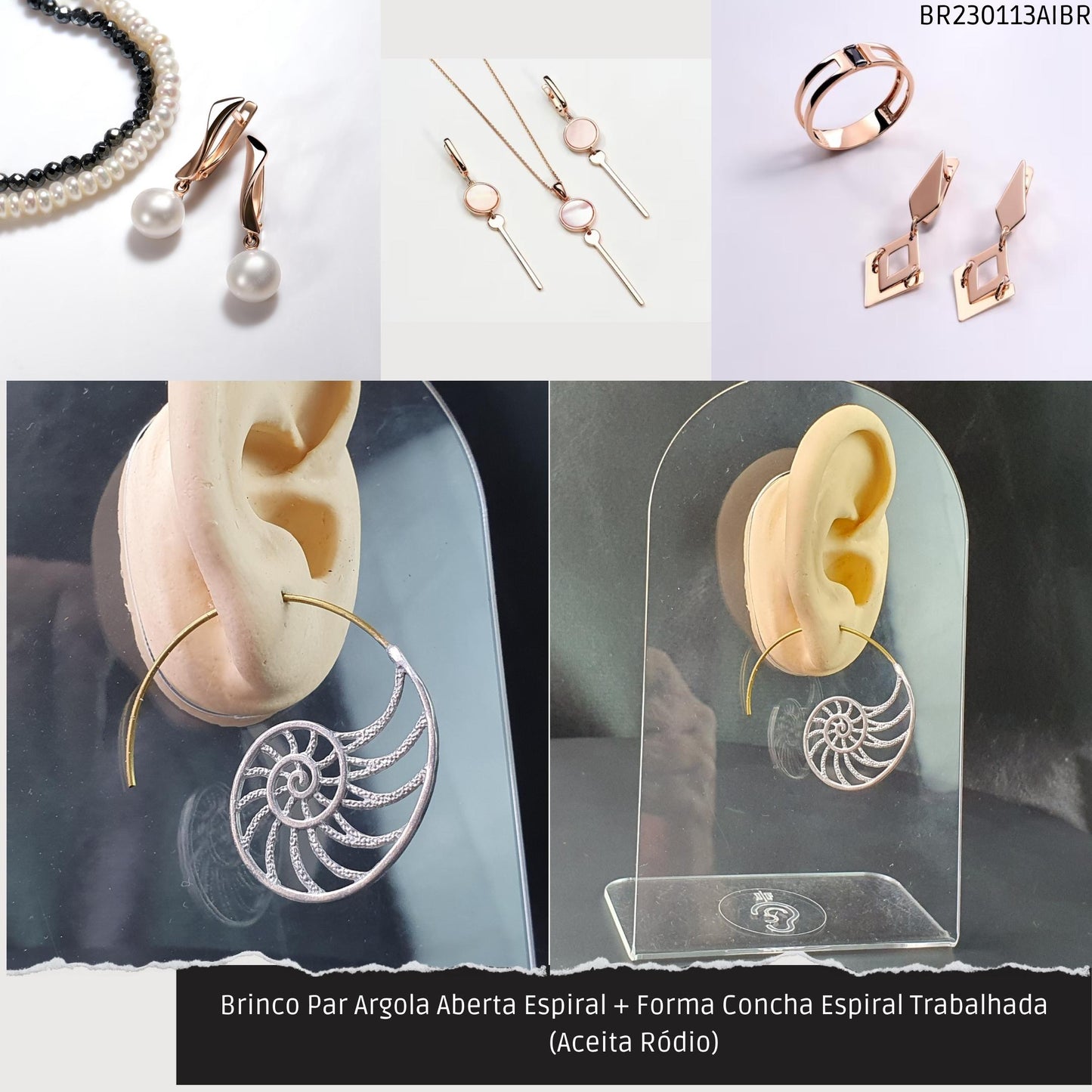 Brinco Par Argola Aberta Espiral + Forma Espiral Trabalhada (Aceita Ródio)  - Código.: BR230113AIBR  - Peso.: 6.9 gr