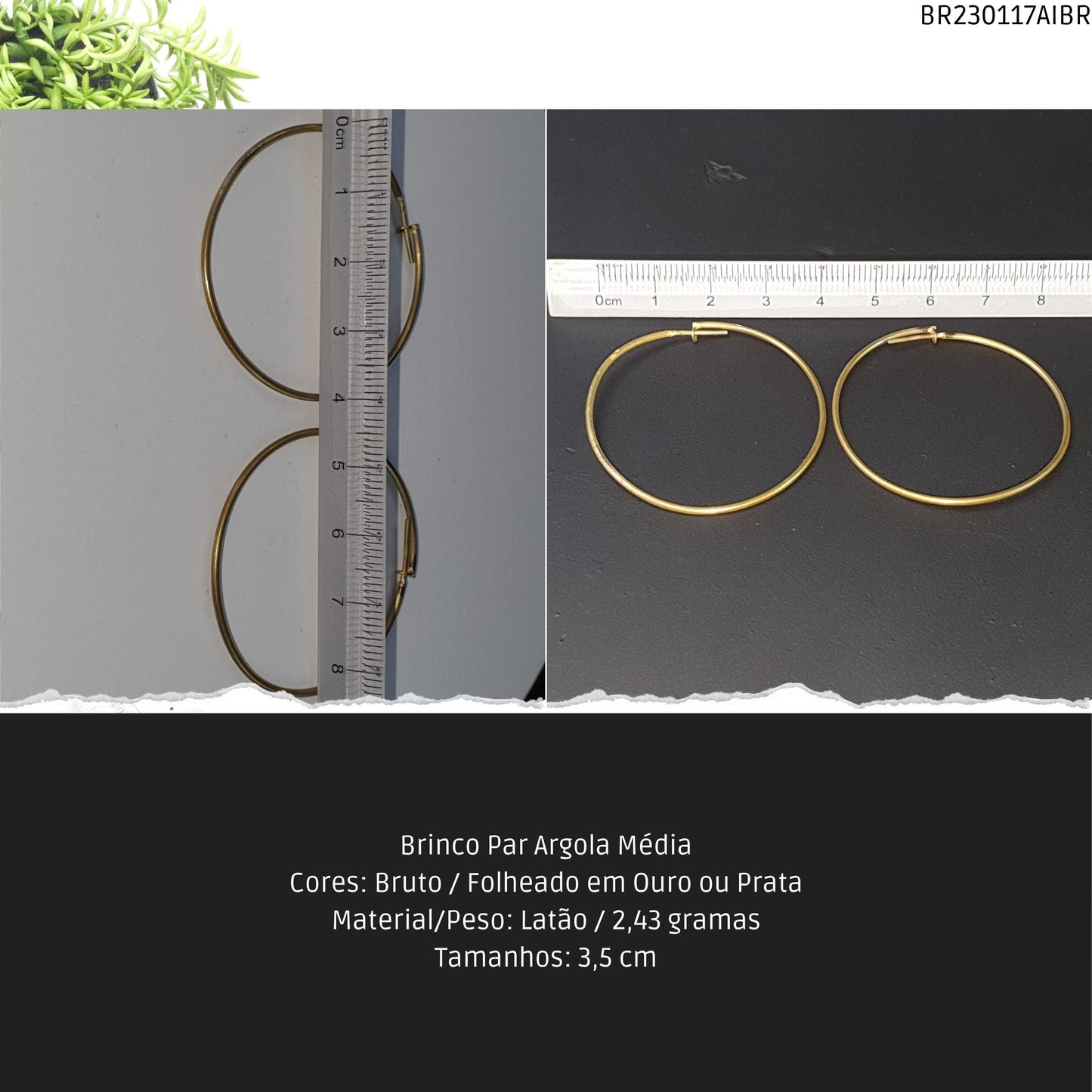 Brinco Par Argola Média  - Código.: BR230117AIBR  - Peso.: 2.4 gr