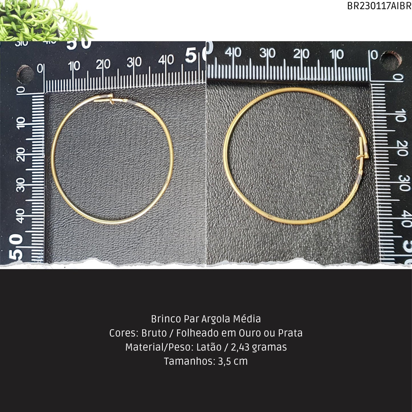 Brinco Par Argola Média  - Código.: BR230117AIBR  - Peso.: 2.4 gr