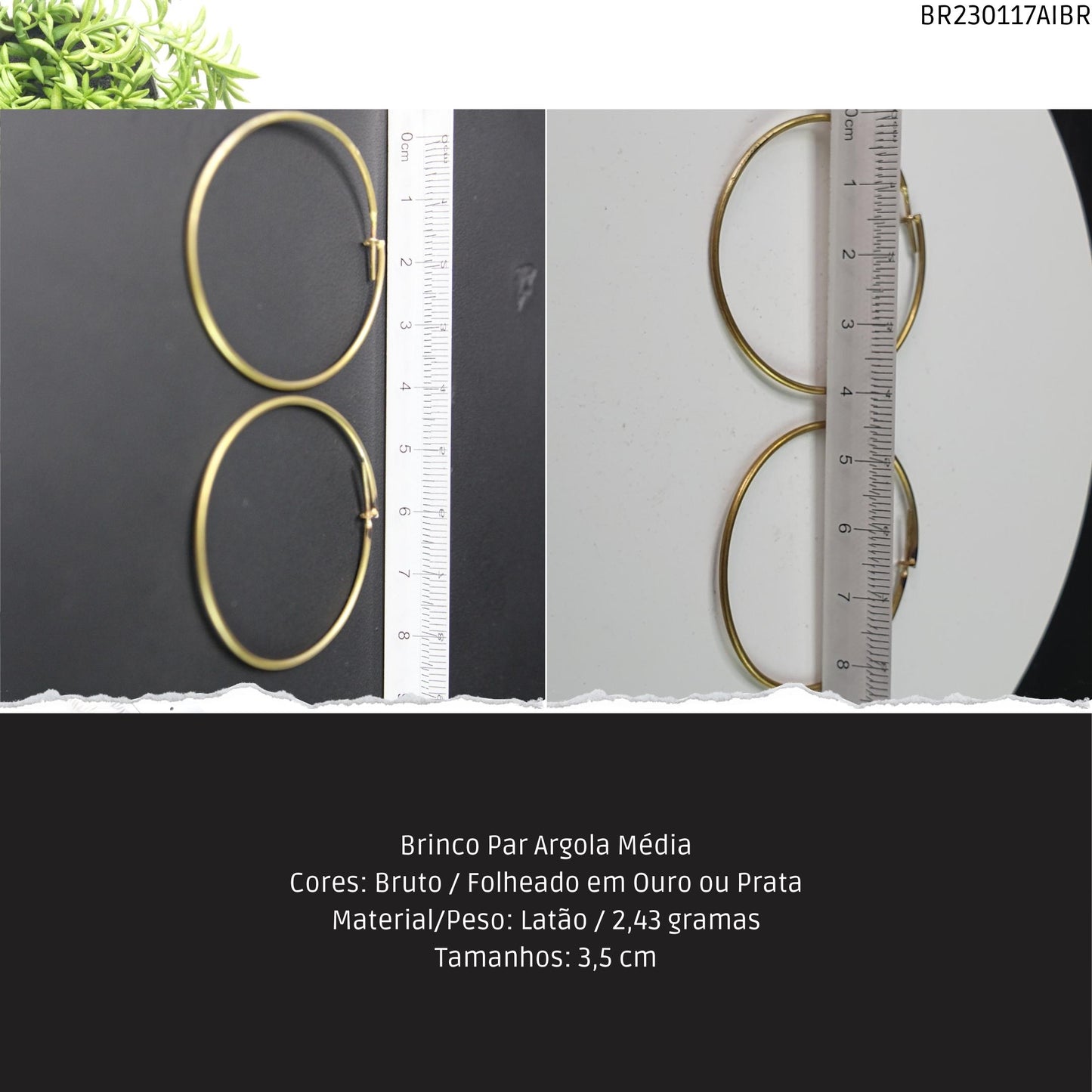 Brinco Par Argola Média  - Código.: BR230117AIBR  - Peso.: 2.4 gr