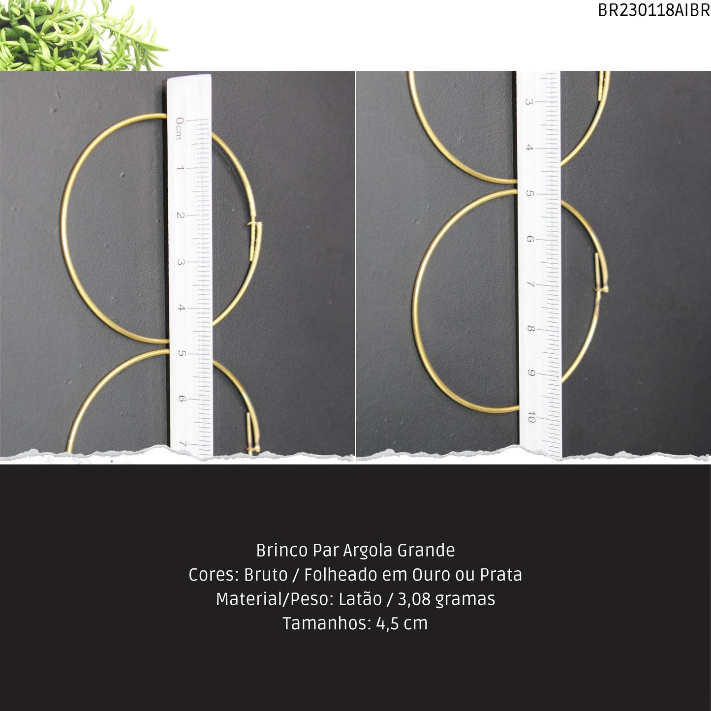 Brinco Par Argola Grande  - Código.: BR230118AIBR  - Peso.: 3.1 gr