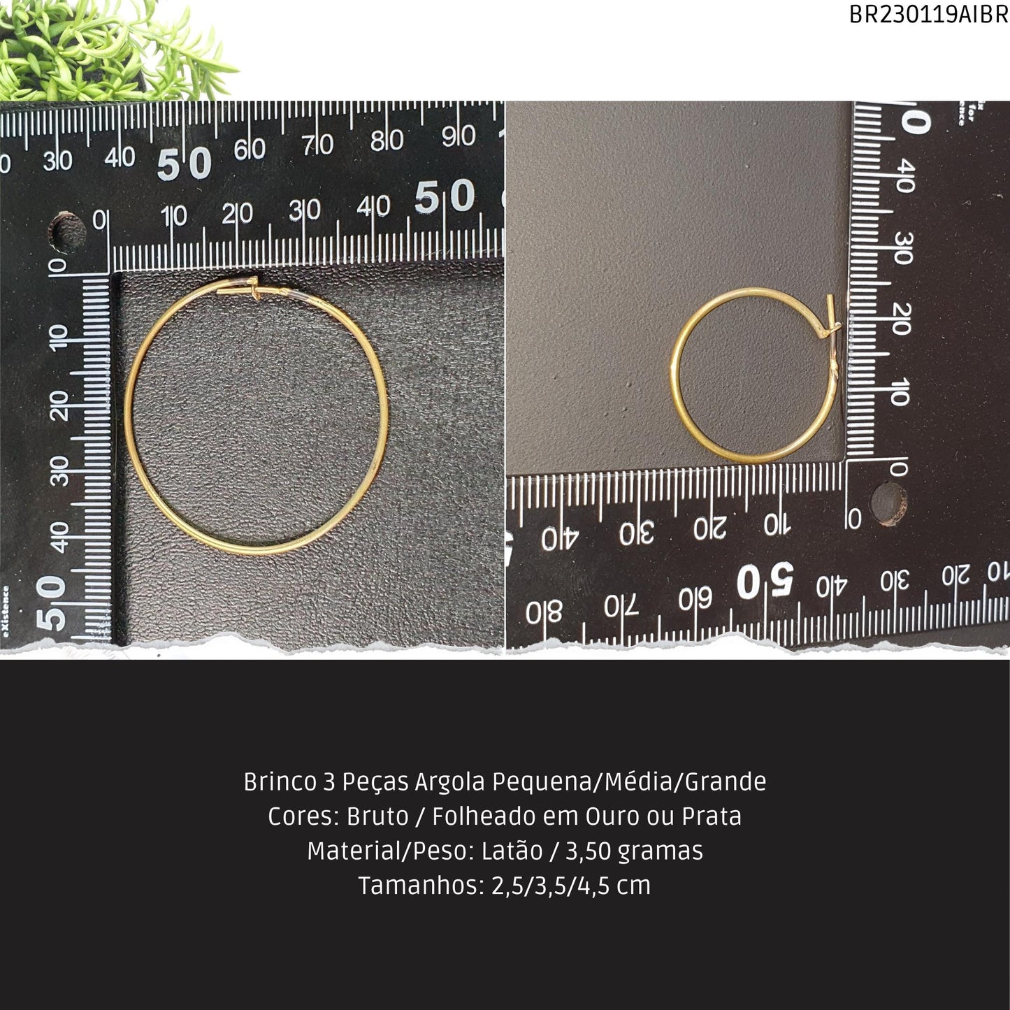 Brinco 3 Peças Argola Pequena/Média/Grande  - Código.: BR230119AIBR  - Peso.: 3.5 gr