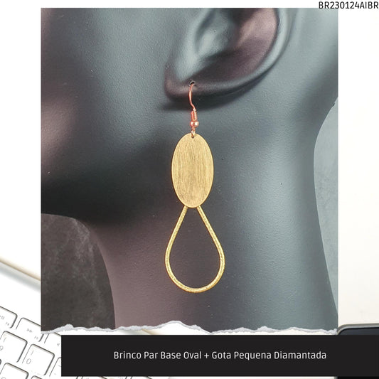 Brinco Par Base Oval + Gota Pequena Diamantada  - Código.: BR230124AIBR  - Peso.: 5.6 gr