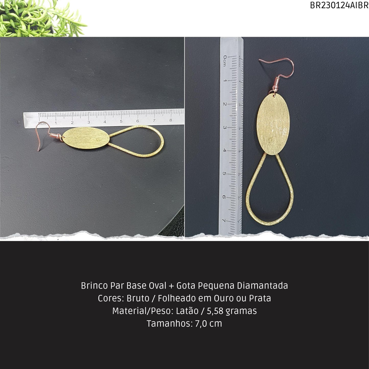 Brinco Par Base Oval + Gota Pequena Diamantada  - Código.: BR230124AIBR  - Peso.: 5.6 gr