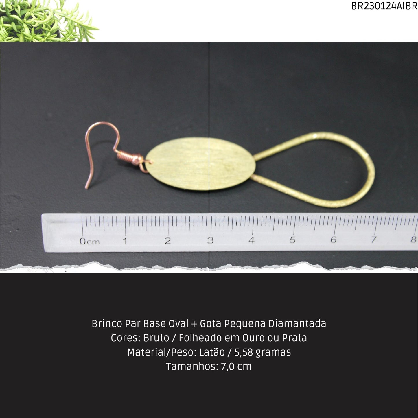 Brinco Par Base Oval + Gota Pequena Diamantada  - Código.: BR230124AIBR  - Peso.: 5.6 gr