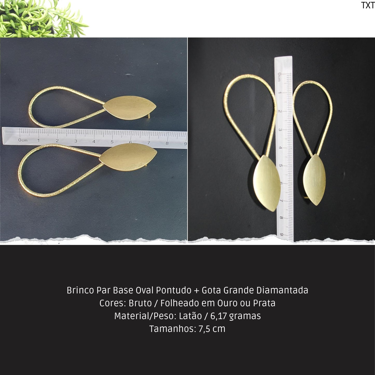 Brinco Par Base Oval Pontudo + Gota Grande Diamantada  - Código.: BR230125AIBR  - Peso.: 6.2 gr