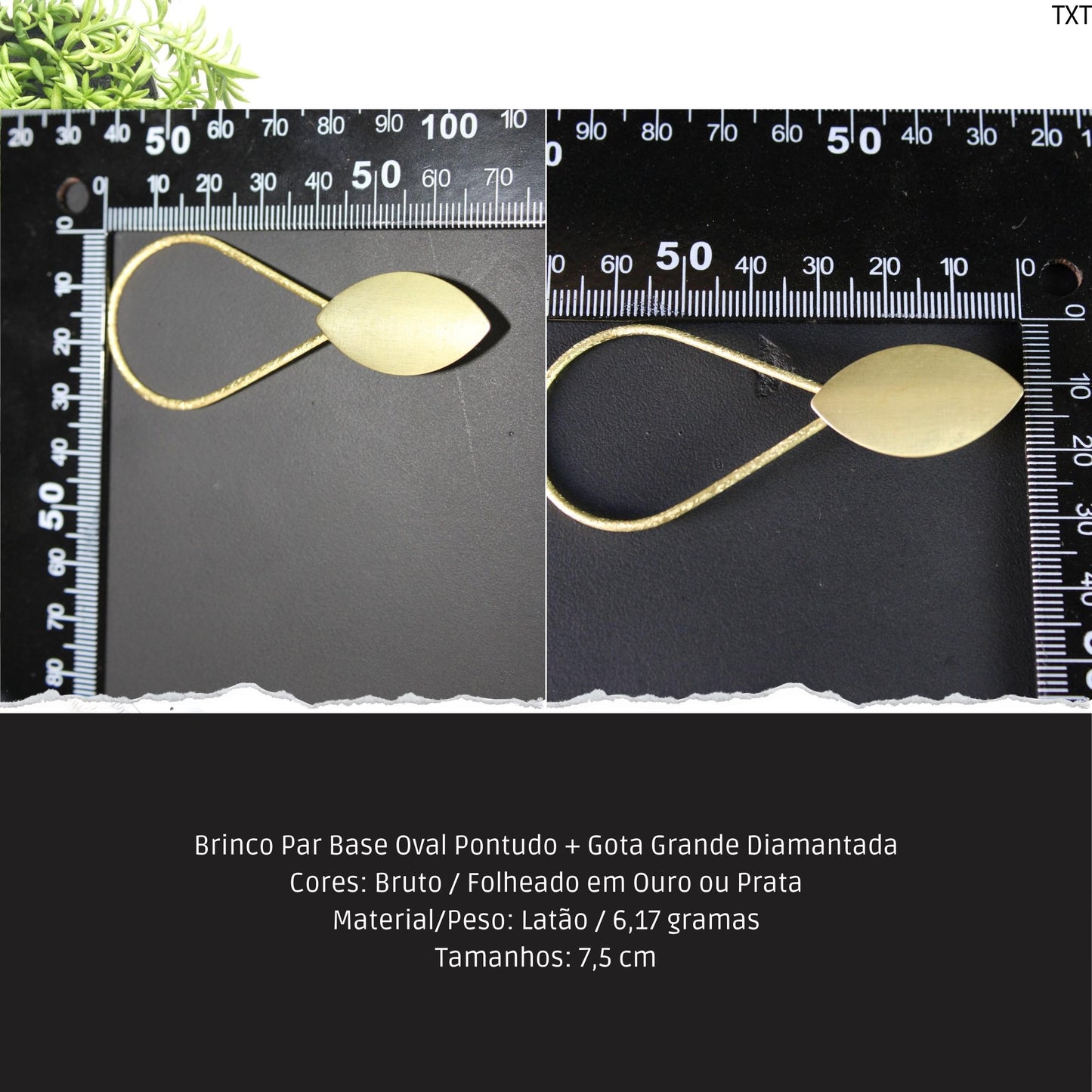Brinco Par Base Oval Pontudo + Gota Grande Diamantada  - Código.: BR230125AIBR  - Peso.: 6.2 gr