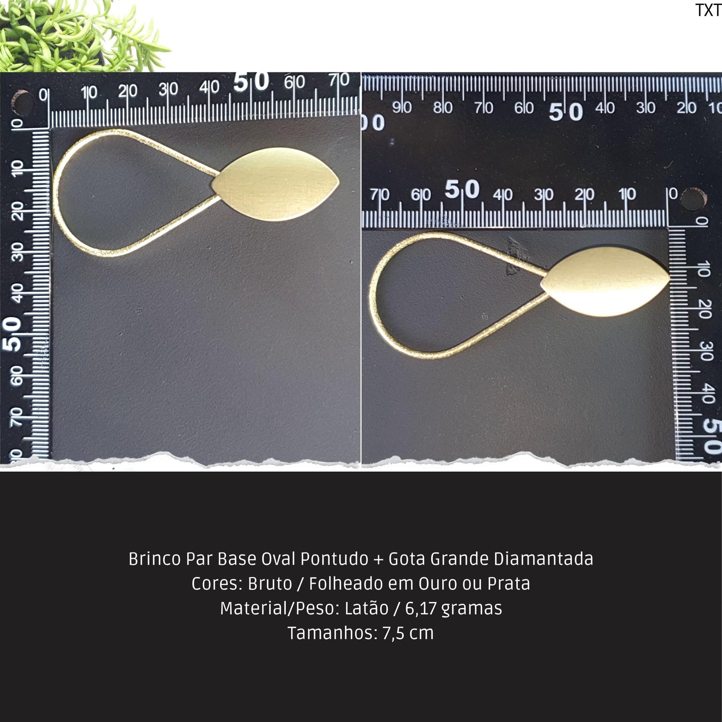 Brinco Par Base Oval Pontudo + Gota Grande Diamantada  - Código.: BR230125AIBR  - Peso.: 6.2 gr