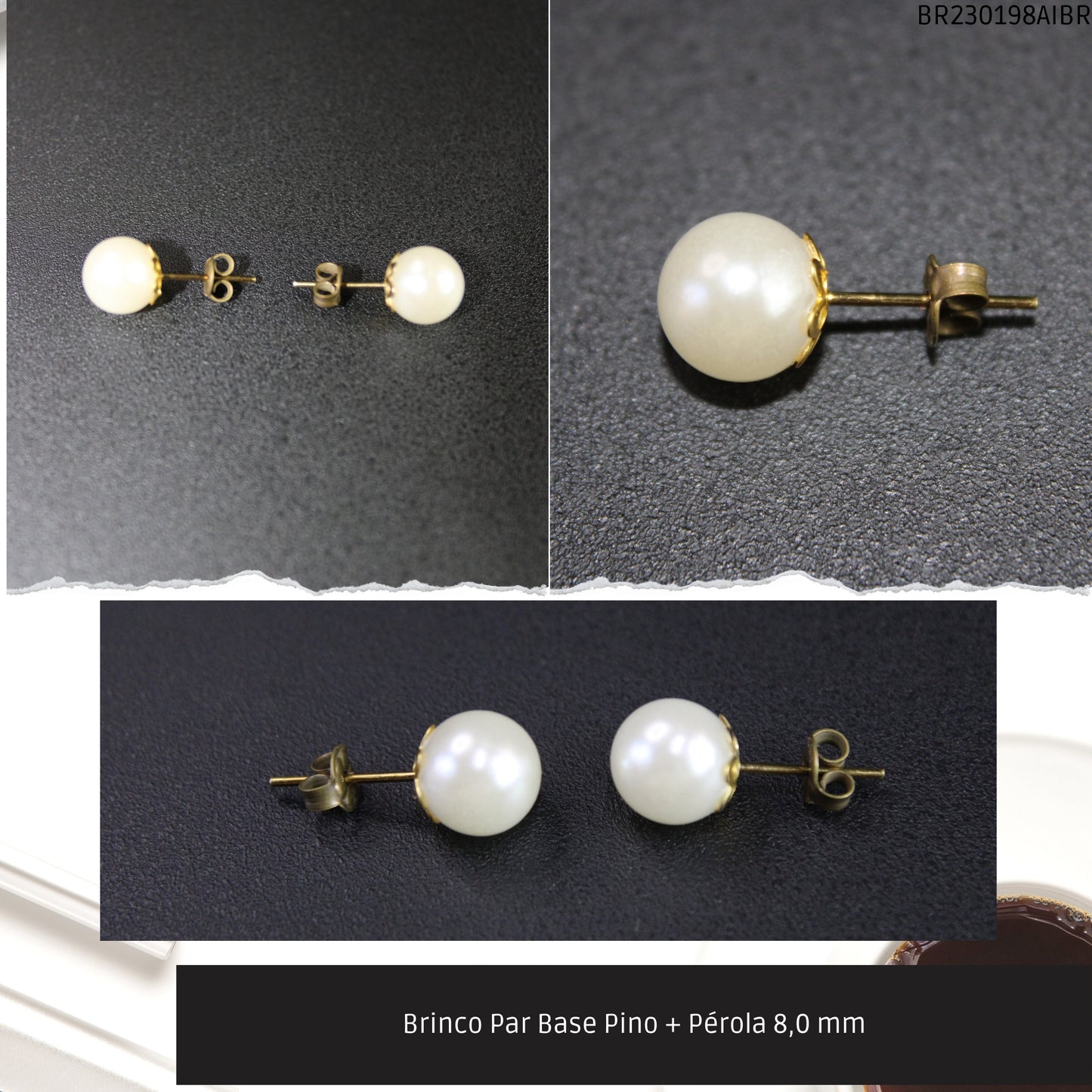 Brinco Par Base Pino + Pérola 8.5 mm  - Código.: BR230198AIBR  - Peso.: 0.9 gr