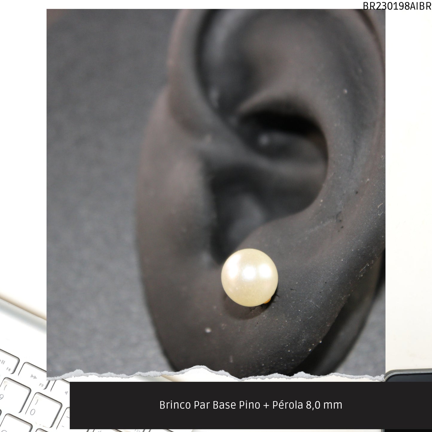 Brinco Par Base Pino + Pérola 8.5 mm  - Código.: BR230198AIBR  - Peso.: 0.9 gr