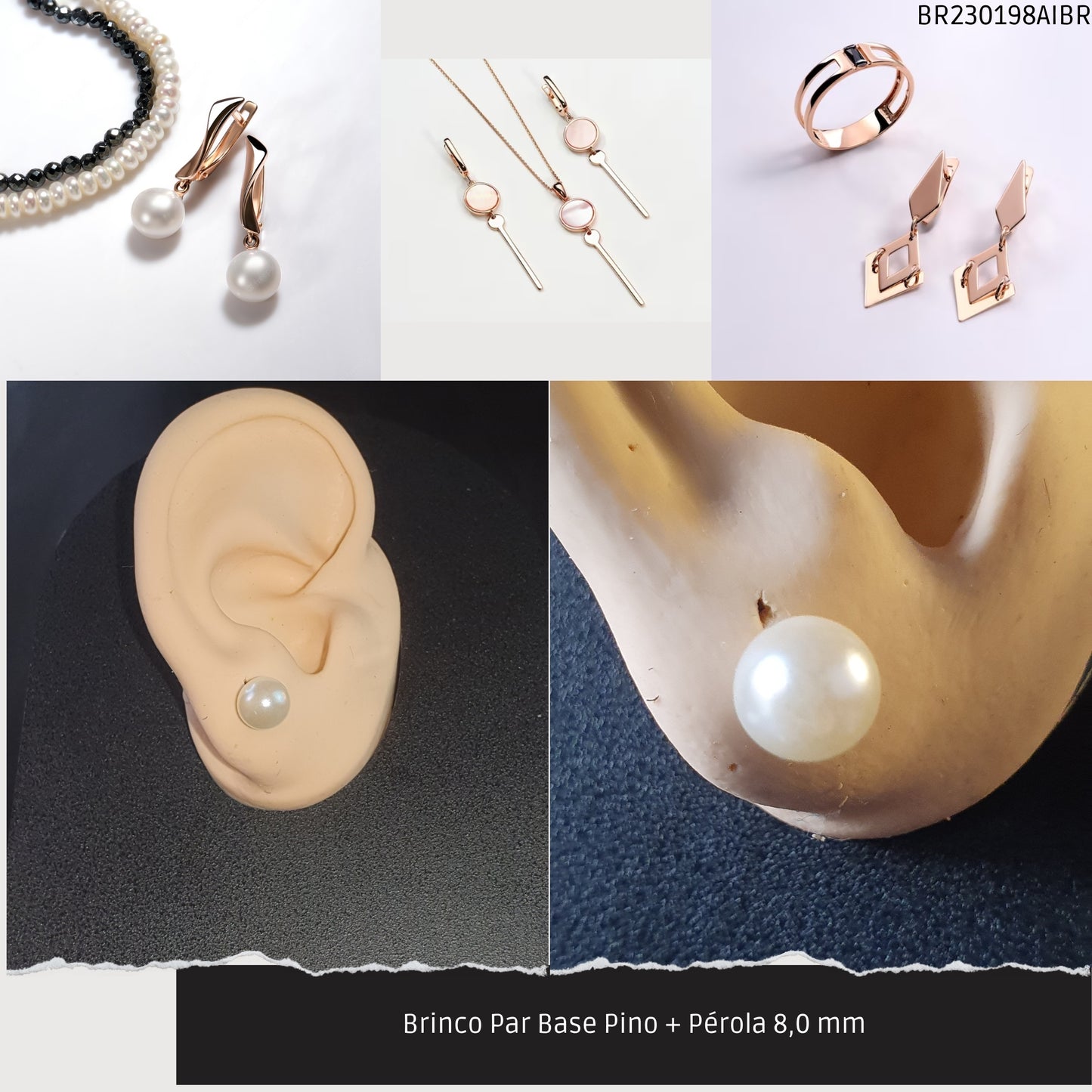 Brinco Par Base Pino + Pérola 8.5 mm  - Código.: BR230198AIBR  - Peso.: 0.9 gr