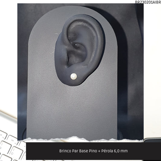 Brinco Par Base Pino + Pérola 6.0 mm  - Código.: BR230201AIBR  - Peso.: 0.7 gr